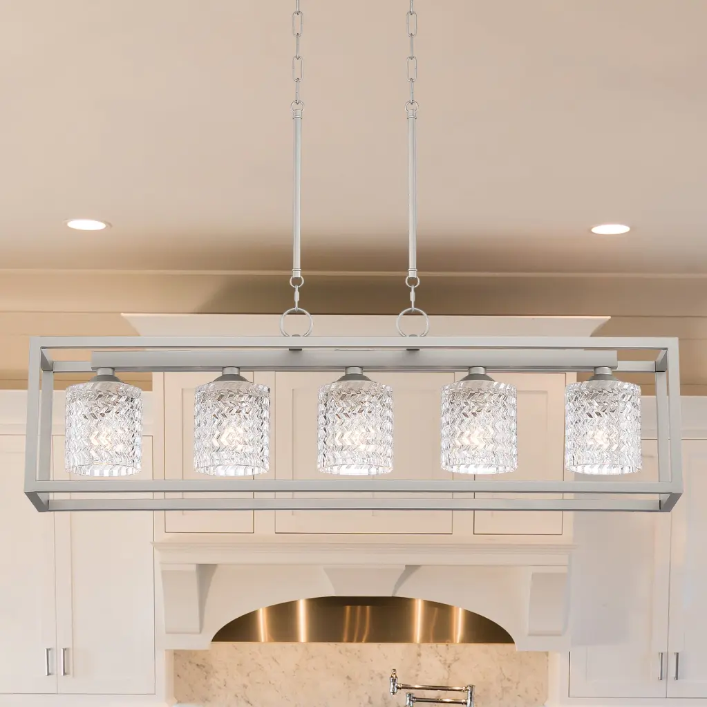 5 Light Dimmable Kitchen Island Rectangle Chandelier Nickel acroma