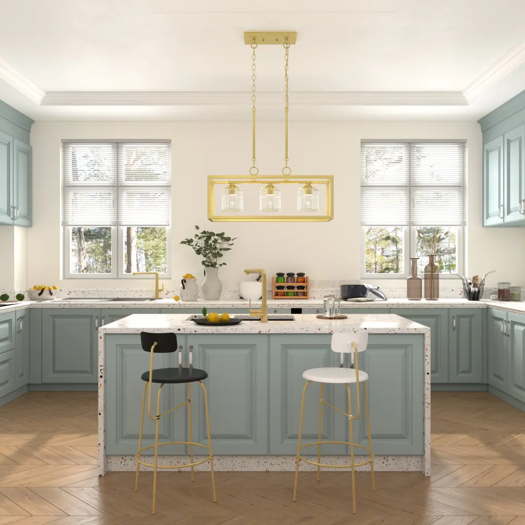 3 Light Kitchen Island Rectangle Chandelier Antique Copper Alloy Ceiling Light acroma