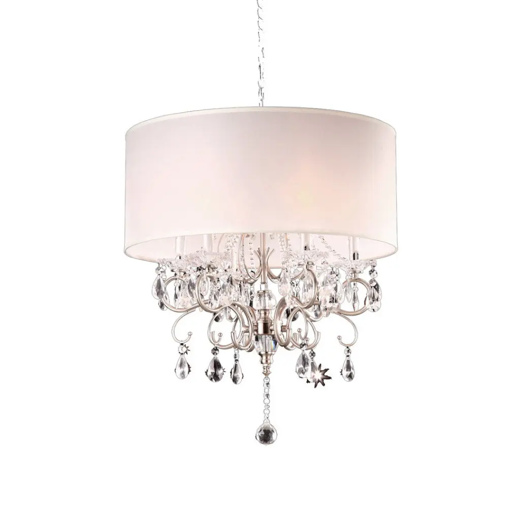 21 Inch Tall Metallic Chandelier Shiny Metal Finish White Shade Glass california home