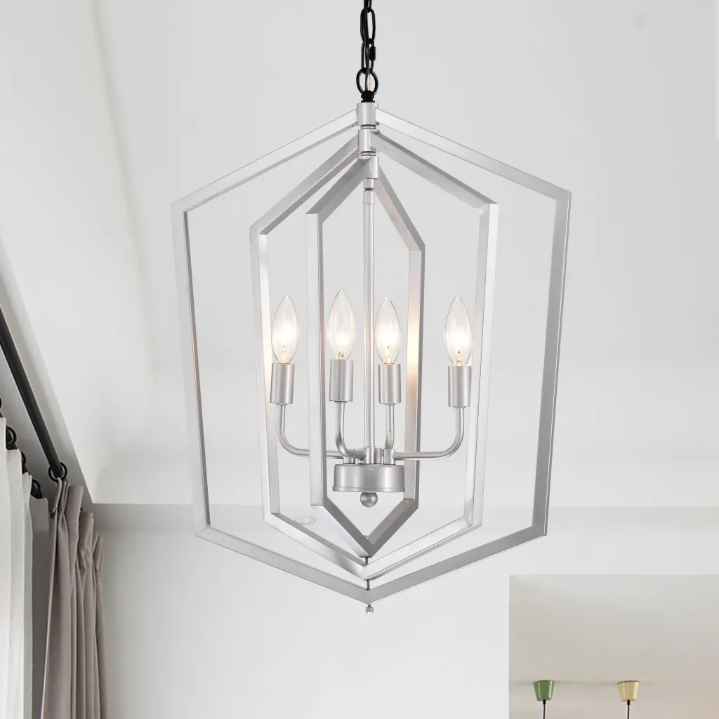 4 Light Farmhouse Chandelier Matte Black and Silver Vintage Lighting hengermei
