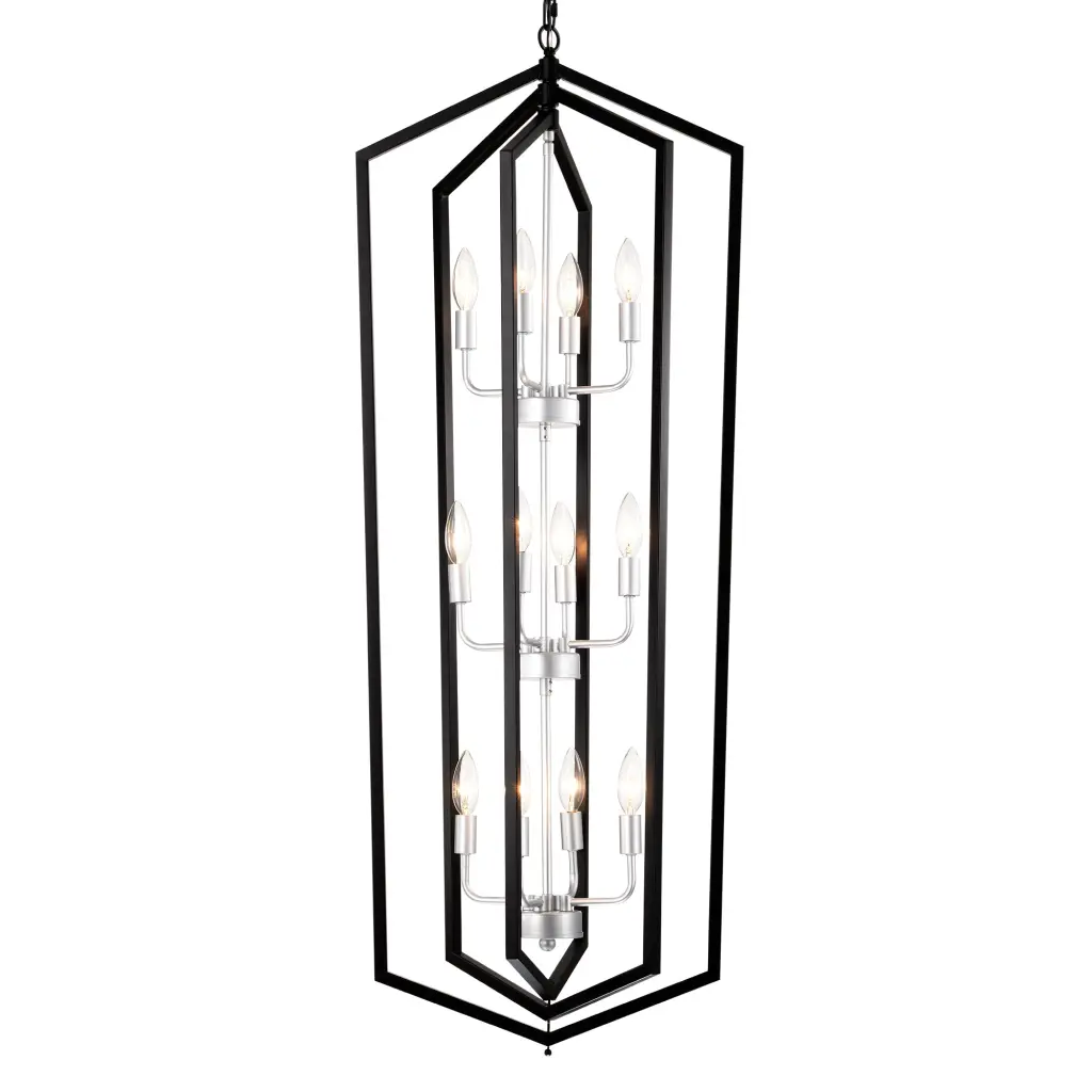 12 Light Farmhouse Kitchen Chandelier Matte Black and Silver Vintage hengermei