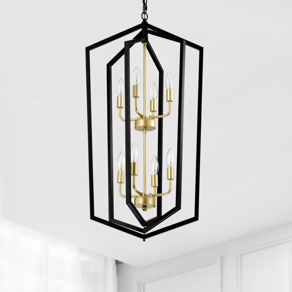 8 Light Lantern Tired Farmhouse Ceiling Hanging Light Black Chandelier Rustic Lighting hengermei