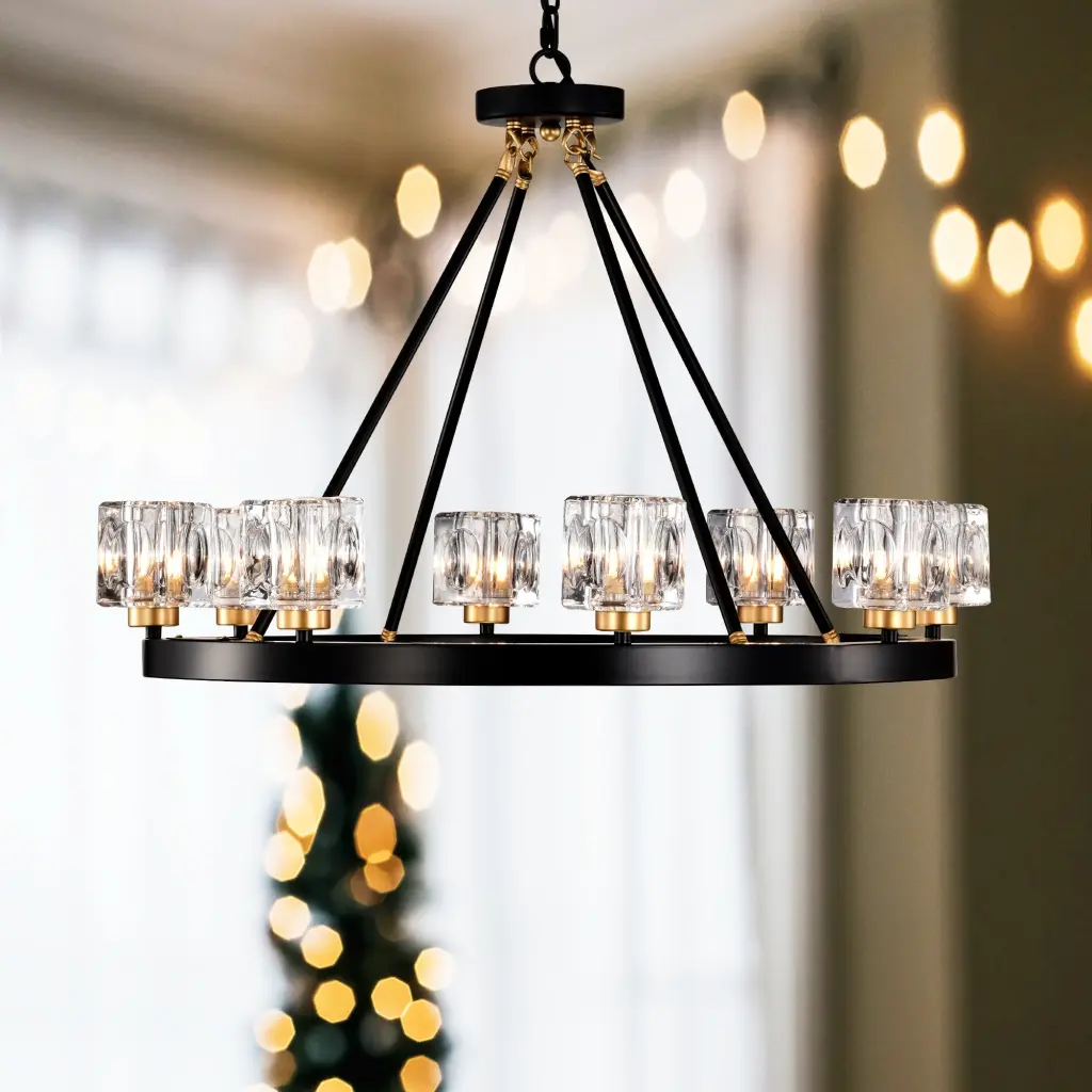 Matte Black Gold Wagon Wheel Chandelier Farmhouse Modern Small Crystal hengermei