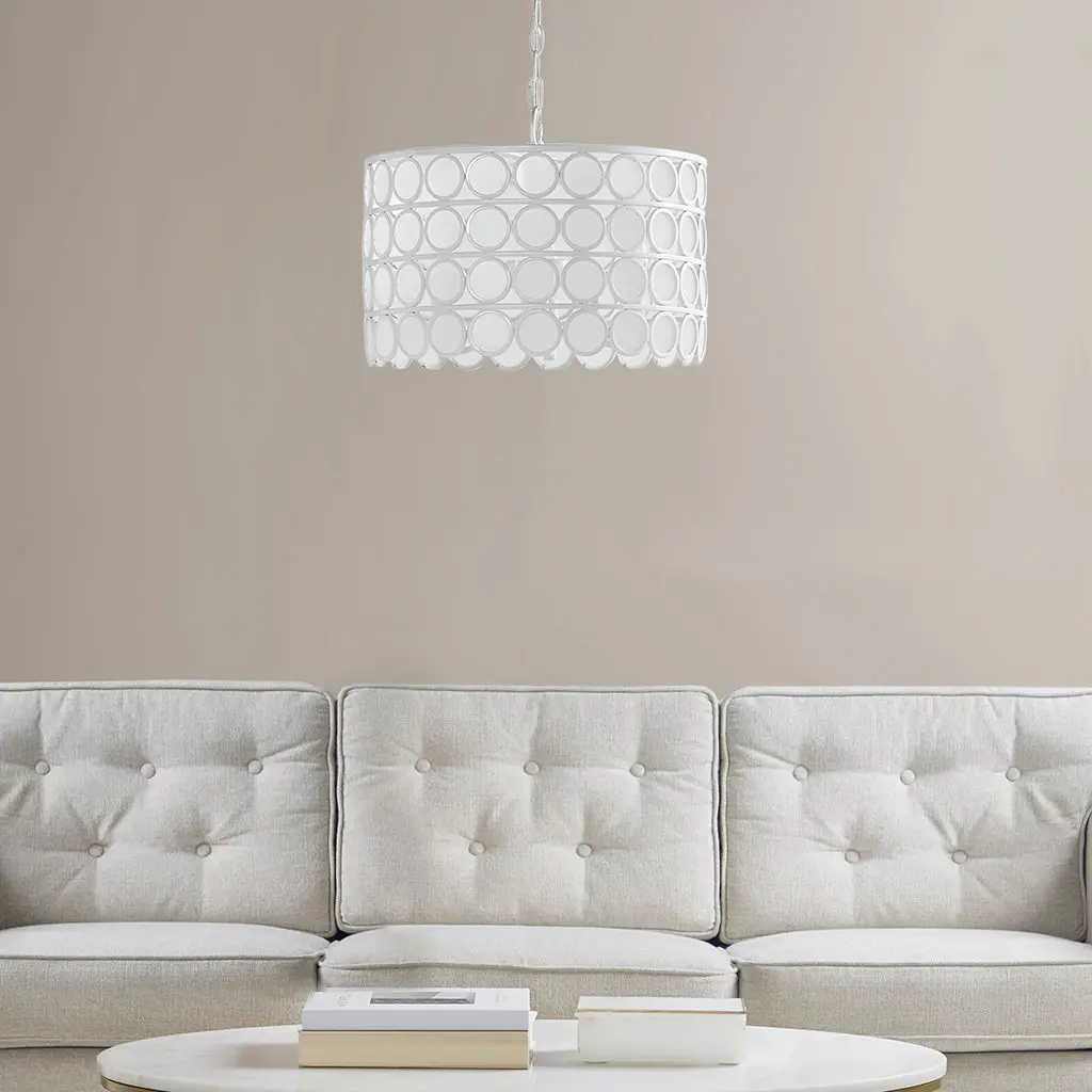 4 Light White Ferrous Metal Crystal Drum Shade Chandelier jla