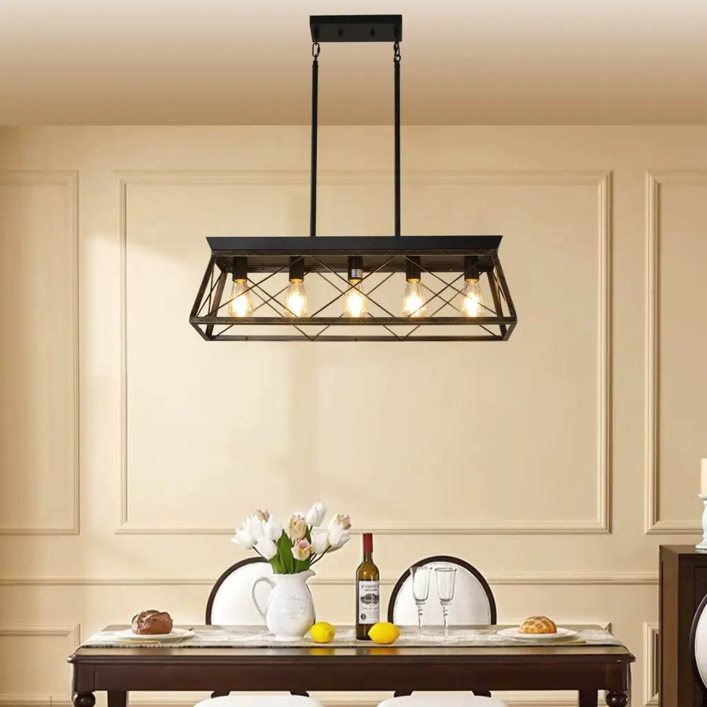 5 Light Farmhouse Chandelier Dining Room Metallic Rustic Pendant Lighting lighting commune