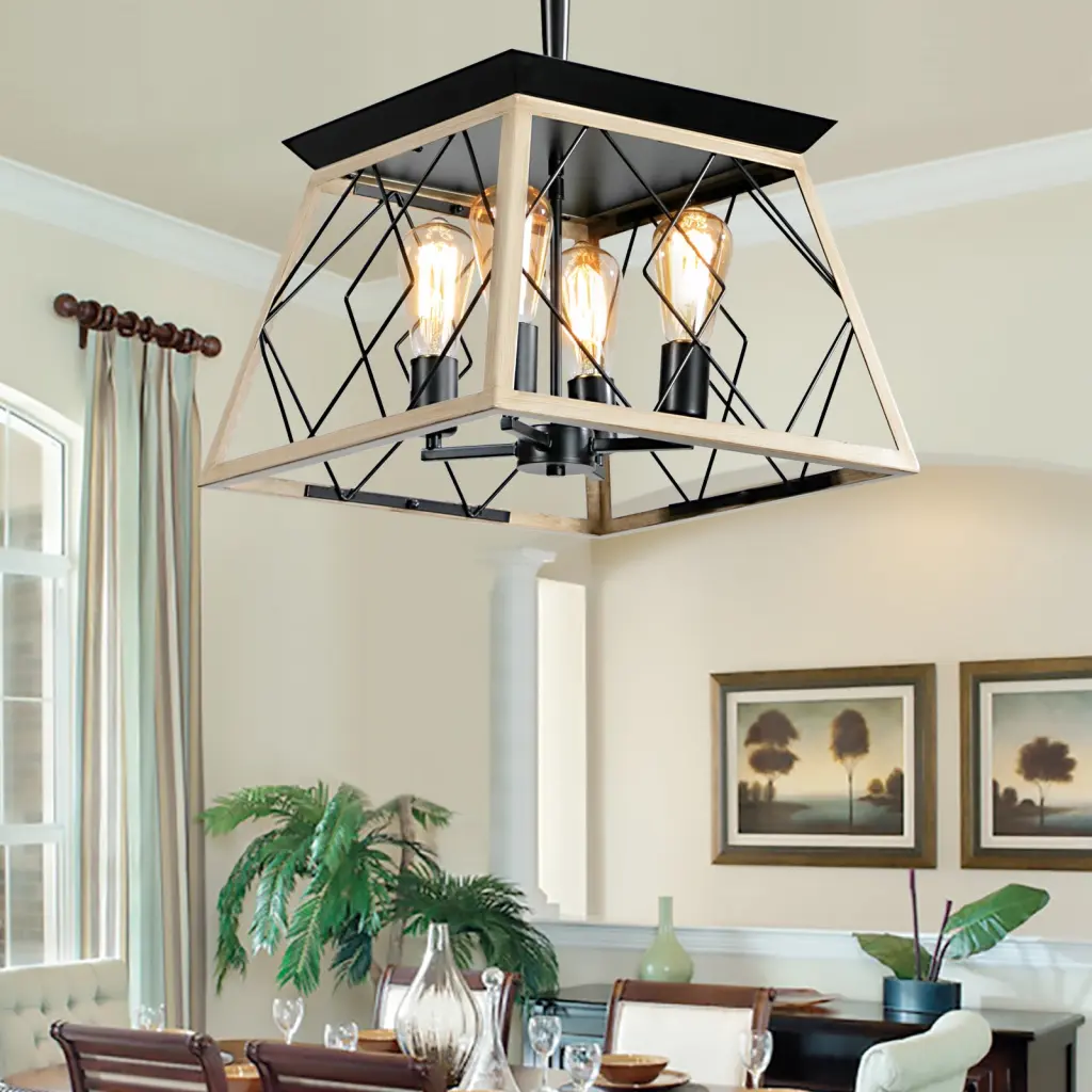 4 Light Farmhouse Chandeliers Dining Room Oak Finish No Bulbs Included lighting commune