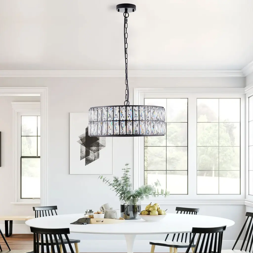 Modern Crystal Drum Chandelier 6 Light Pendant Lamp lighting commune