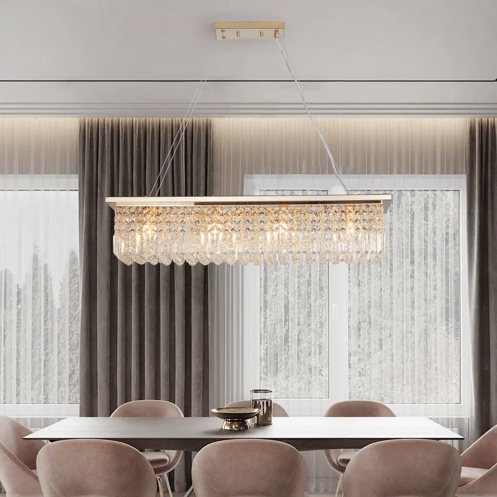 Modern Glass Chandelier 8 Light Rectangular Dining Room Pendant Light lighting commune