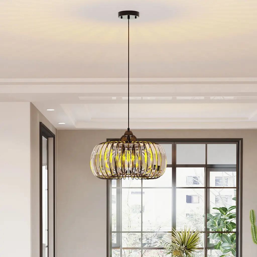 Modern Oblate Black Glass Chandelier Fixture Ceiling Pendant Light vstory