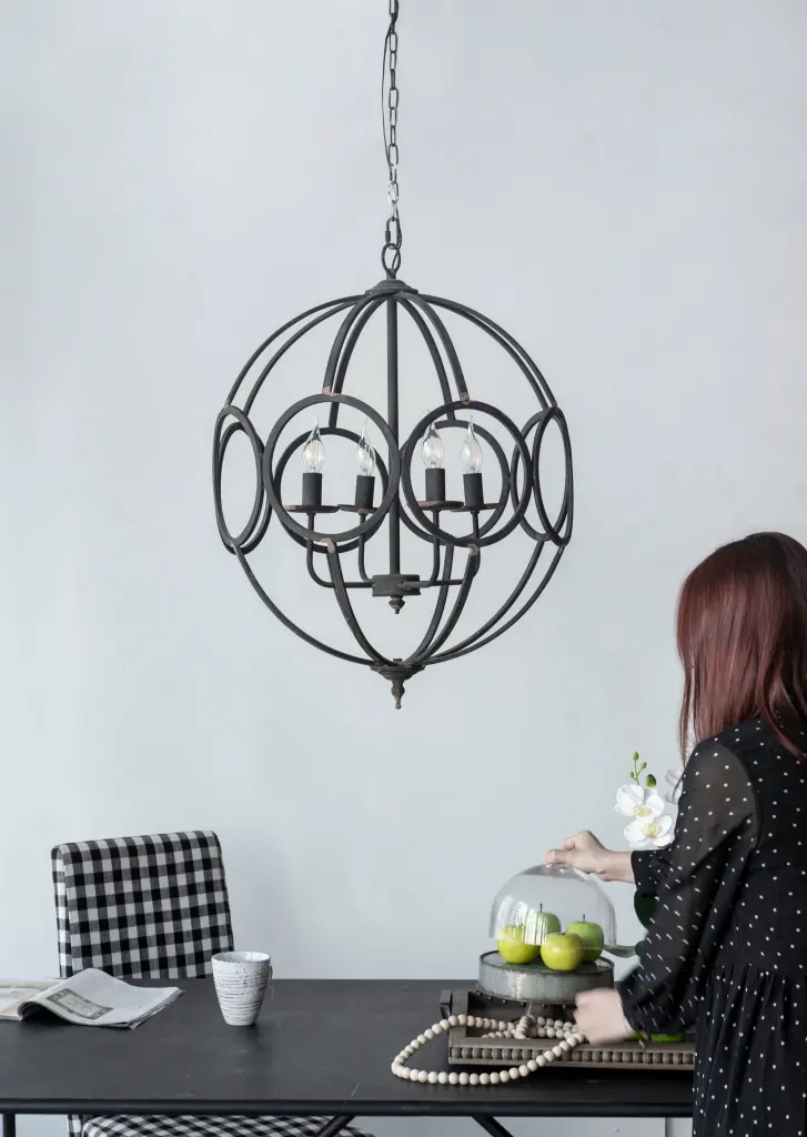4 Light Metallic Chandelier Hanging Light Fixture Customizable Chain w2078