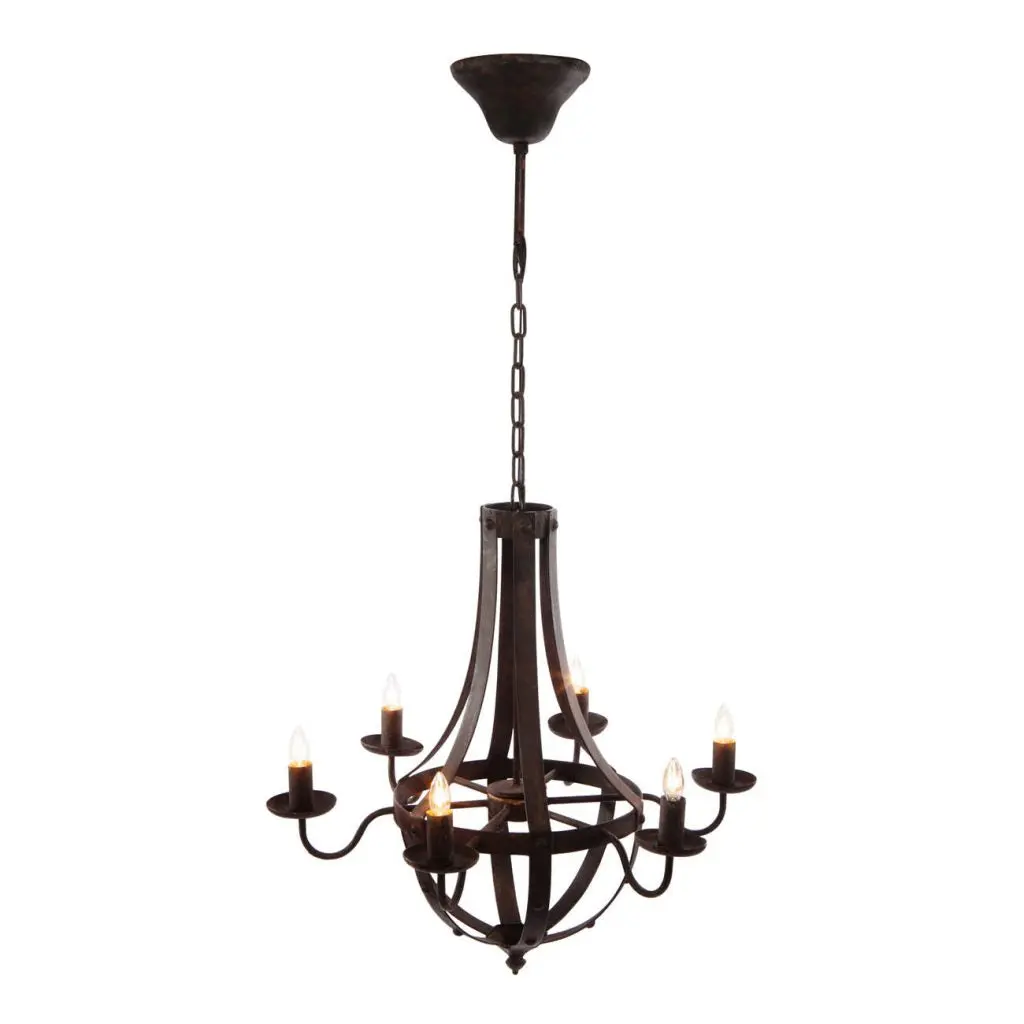 6 Light Metallic Chandelier Hanging Light Fixture Customizable Chain w2078