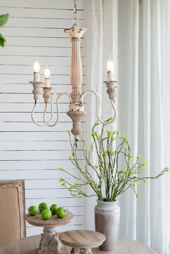4 Light Timber Chandelier Hanging Light Fixture Customizable Chain w2078