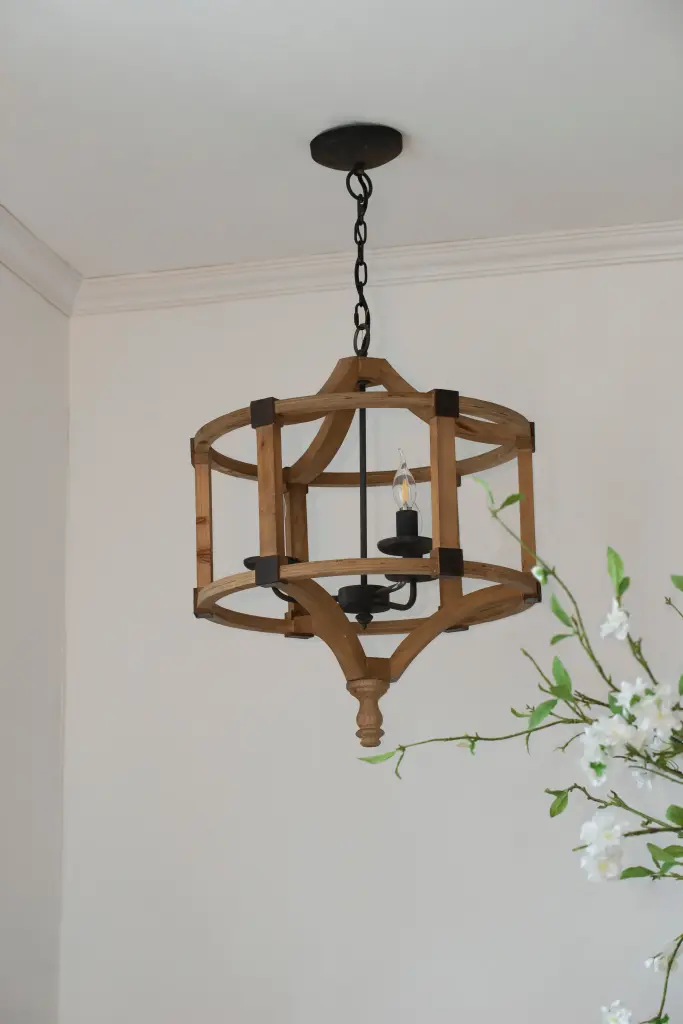 3 Light Timber Drum Chandelier Hanging Light Fixture Customizable Chain w2078