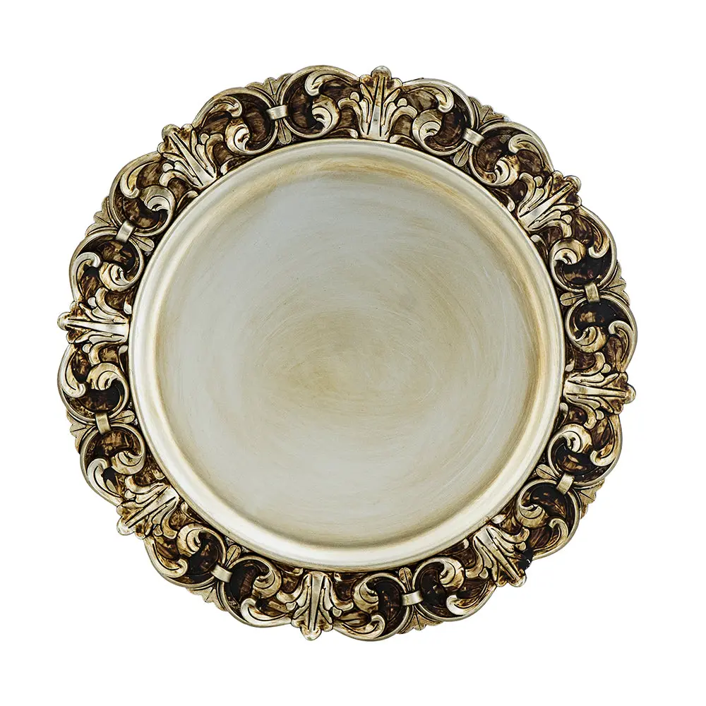6 Pack Plastic Charger Plate 14 Inch Gold Polypropylene Dinnerware w2078
