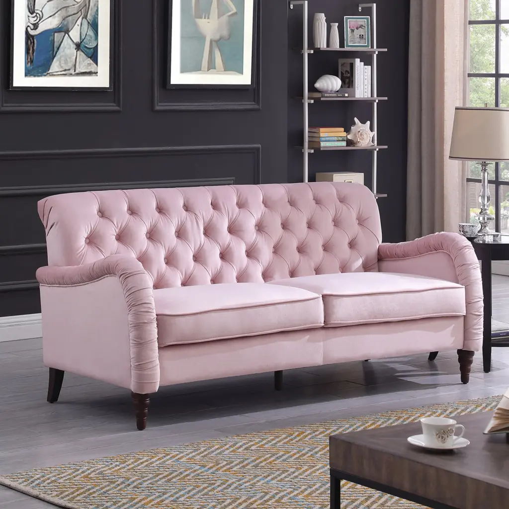 Pink Velvet Chesterfield 3 Seater Modern Sofa homarni furnishings inc.---w1099