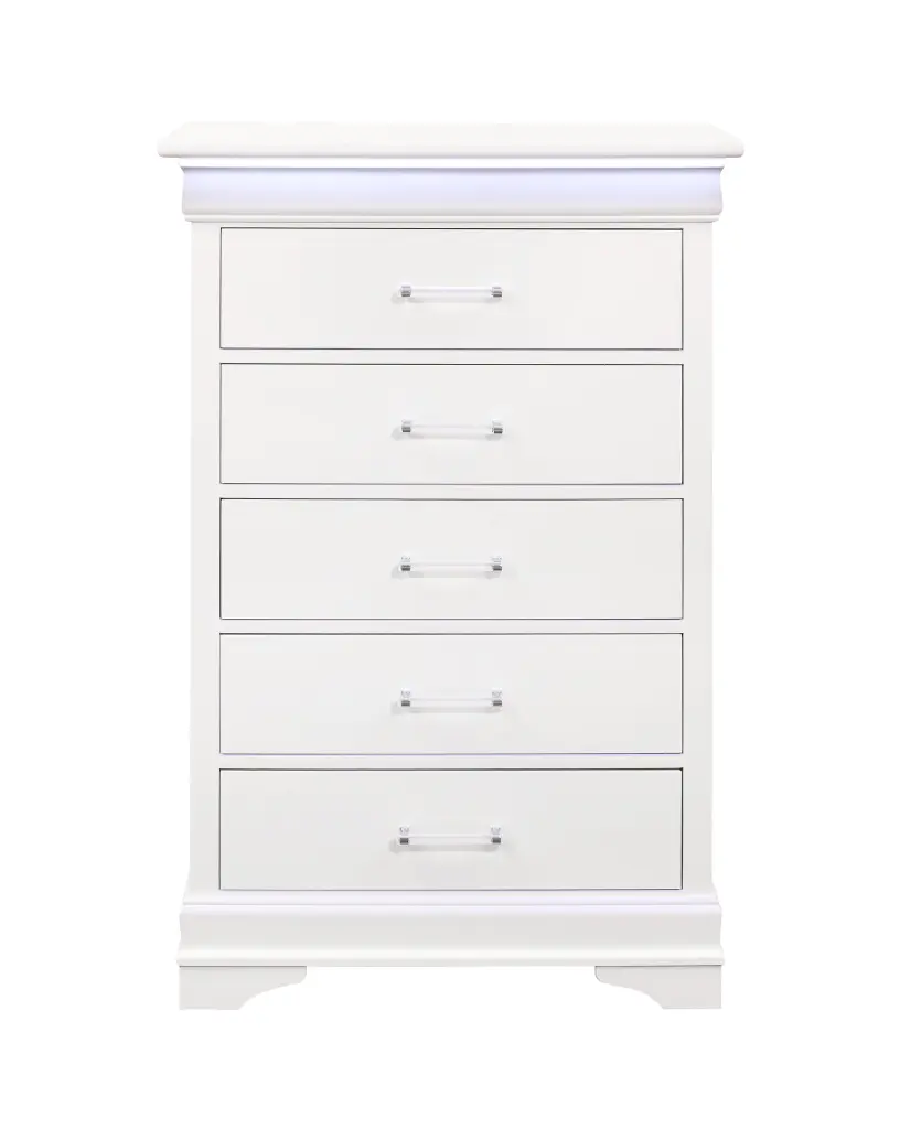 Charlston White Chest LED Lighting and Solid Wood MDF Construction luxe modern furniture