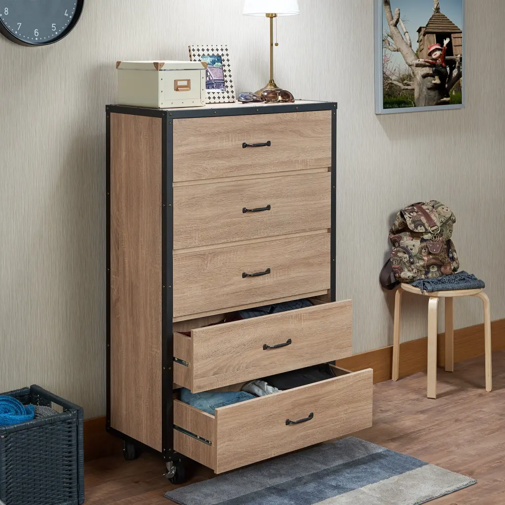 Bemis Weathered Light Oak Finish Chest MDF Synthetic Wood Storage urban nest