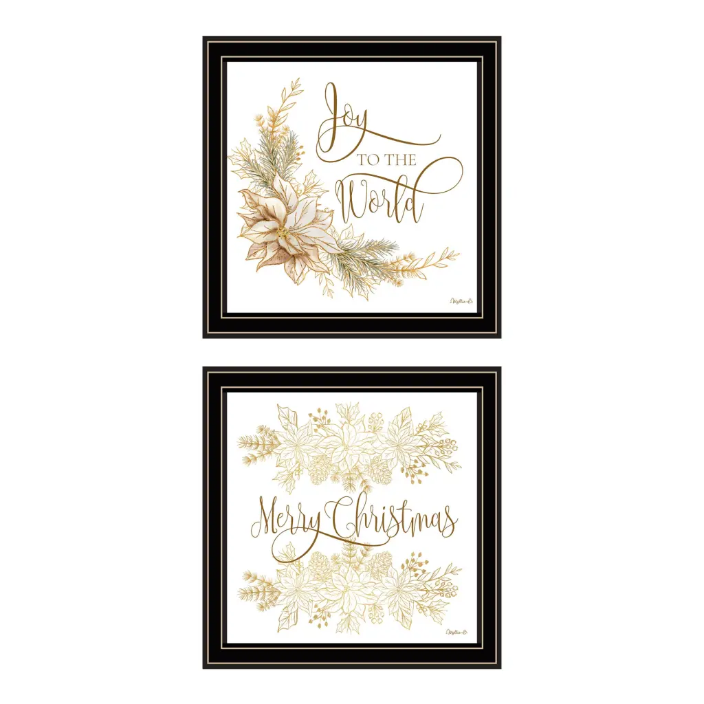 2 Piece Vignette Golden Merry Christmas Black Framed Wall Art Living Room Holiday Decor trendy decor 4u