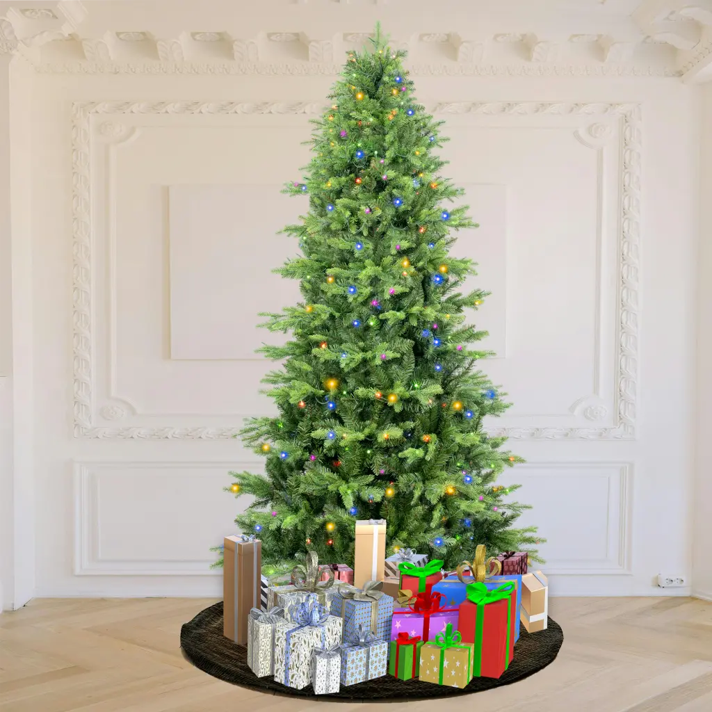 7.5Ft Artificial Christmas Tree Prelit PE & PVC Metal Stand 550 Multi-Color Lights szsy