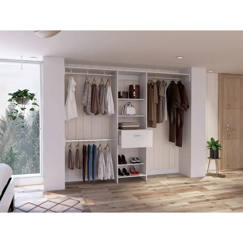 Calveston 1 Drawer 4 Shelf Closet System White White Particle Board furniture max