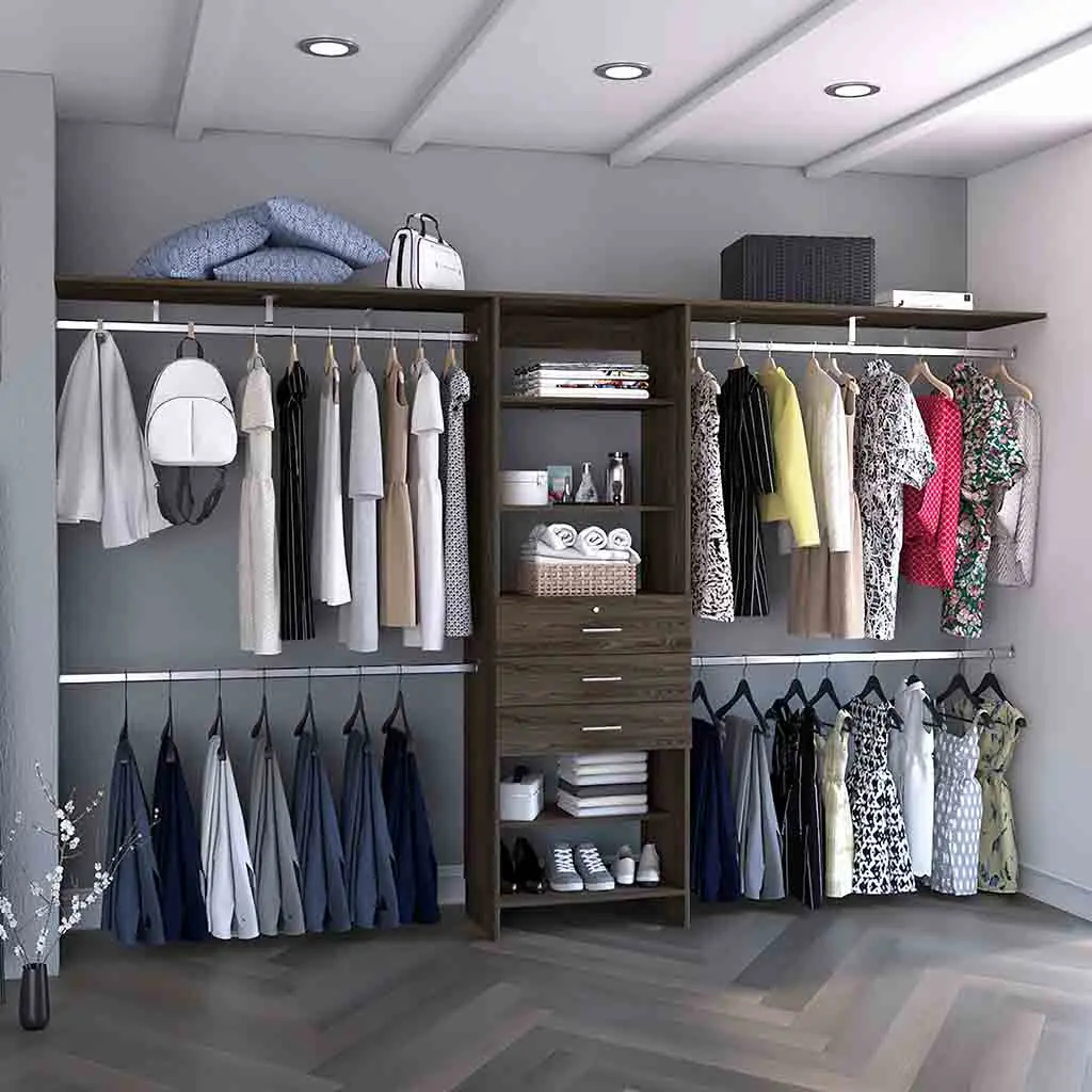 Plego 69-118 Inch Closet System Five Shelves Four Hanging Rods Wardrobe Organizer rta mubles colombia