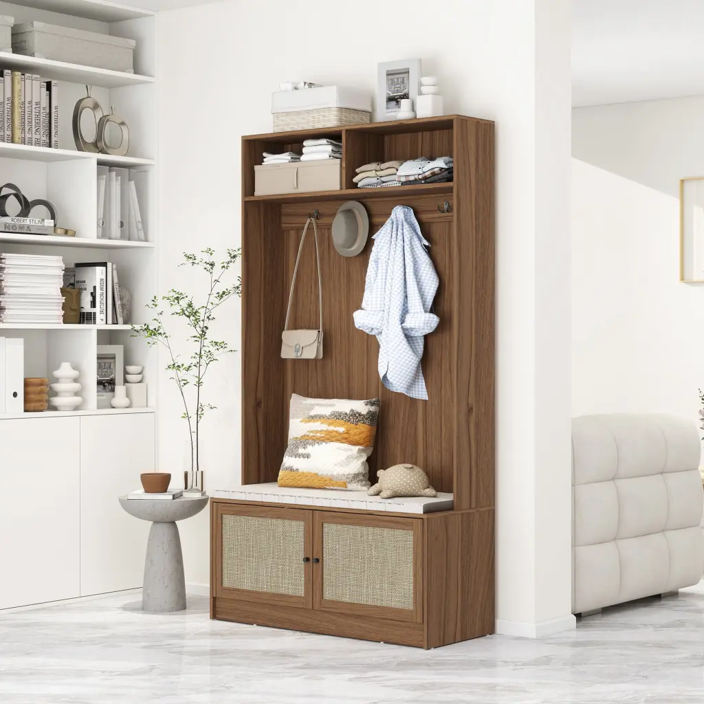Closet Suitable Living Room Entryway Bedroom Walnut MDF Storage Cabinet rnb