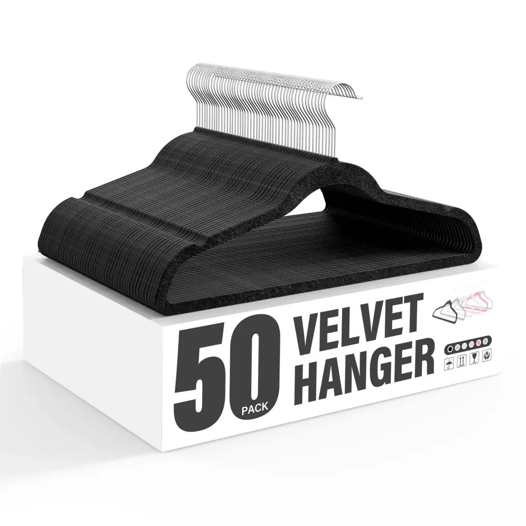 50 Pack Velvet Hangers Non Slip Clothes Hangers Shoulder Notches w1134dhs