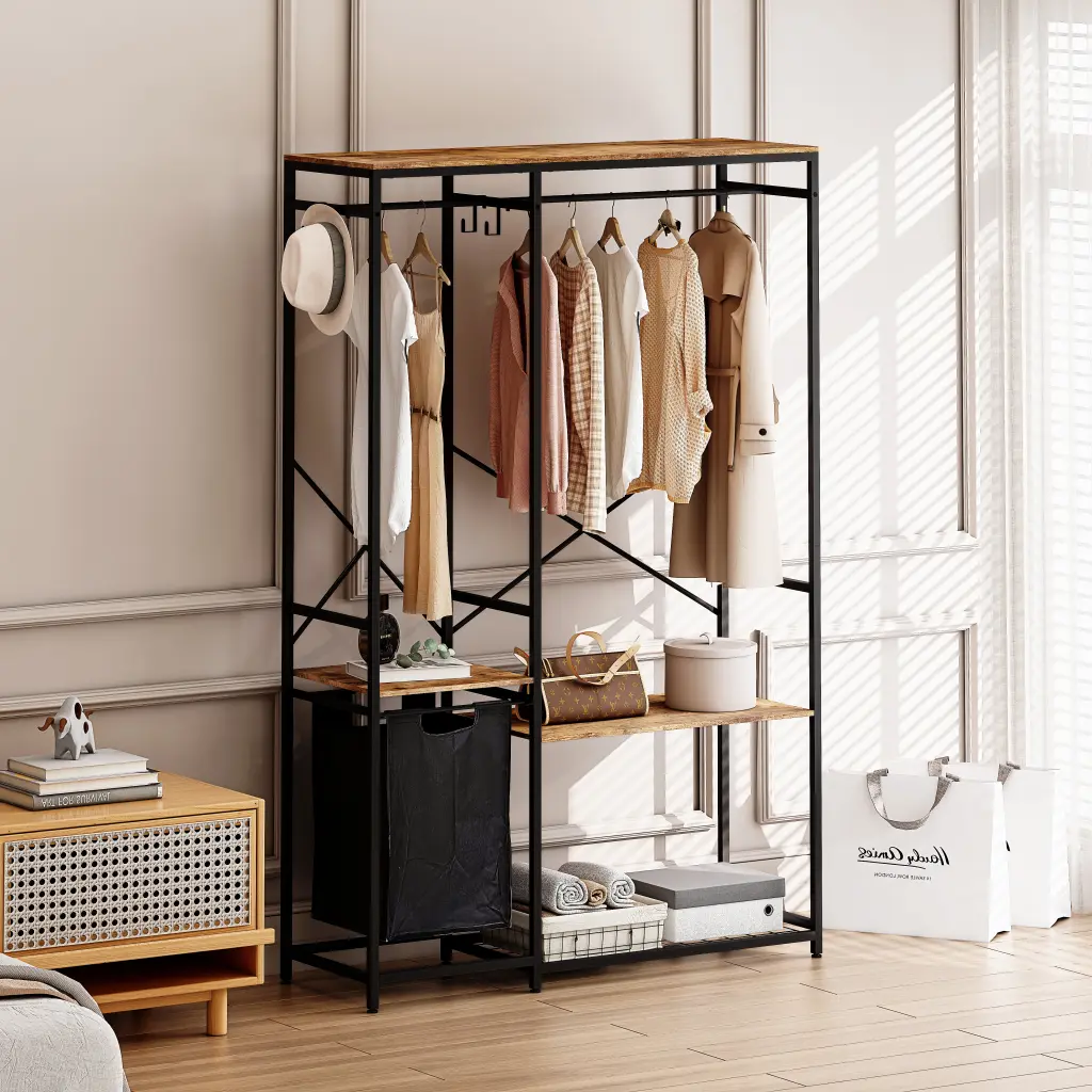 Travel Friendly Freestanding Wardrobe Clothes Rack Bottom Shelf spribung