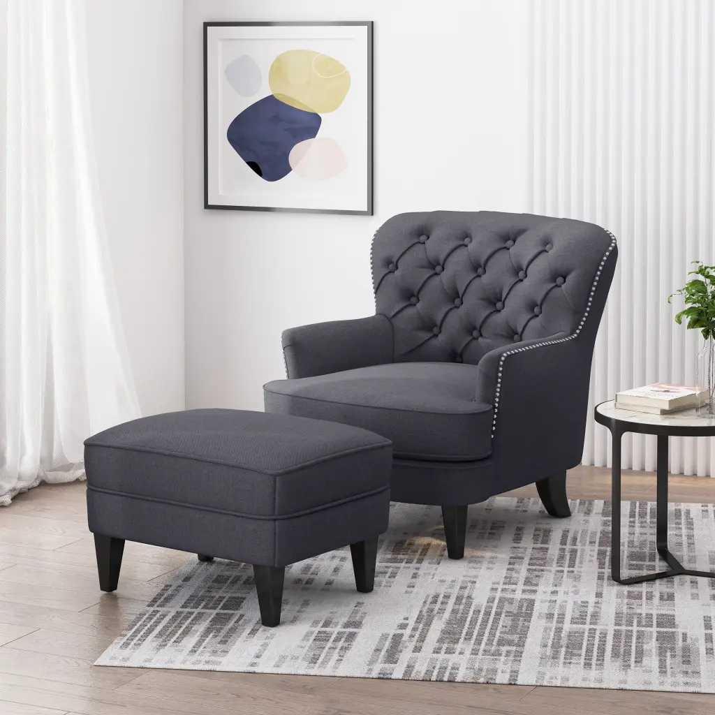 Club Chair Ottoman Grey Material Comfortable Living Room Seating Footrest nh-ihave