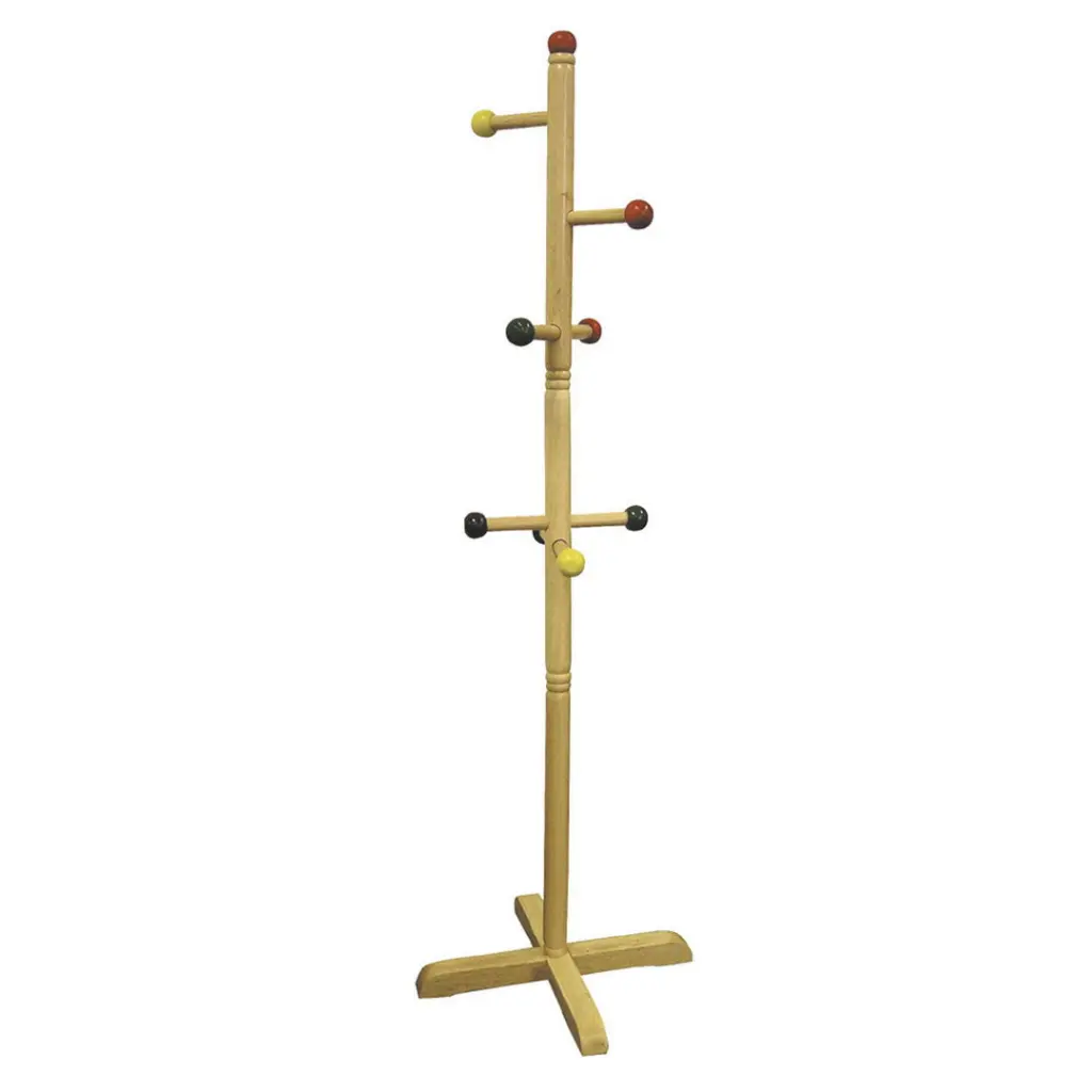 49.5 Inch Tall Timberen Kids Standing Coat Rack Natural Finish 8 Hooks california home