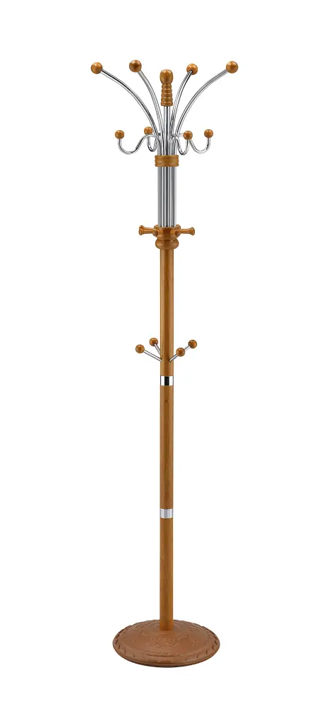 73 Inch Tall Chrome and Timber Coat Rack Oak Finish california home