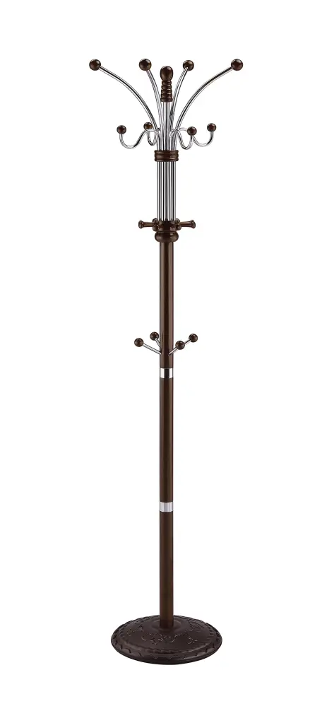 73 Inch Tall Chrome and Wood Coat Rack Espresso Finish california home