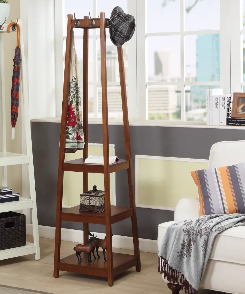 Vassen Coat Rack 3 Tier Storage Shelves Espresso Finish hz