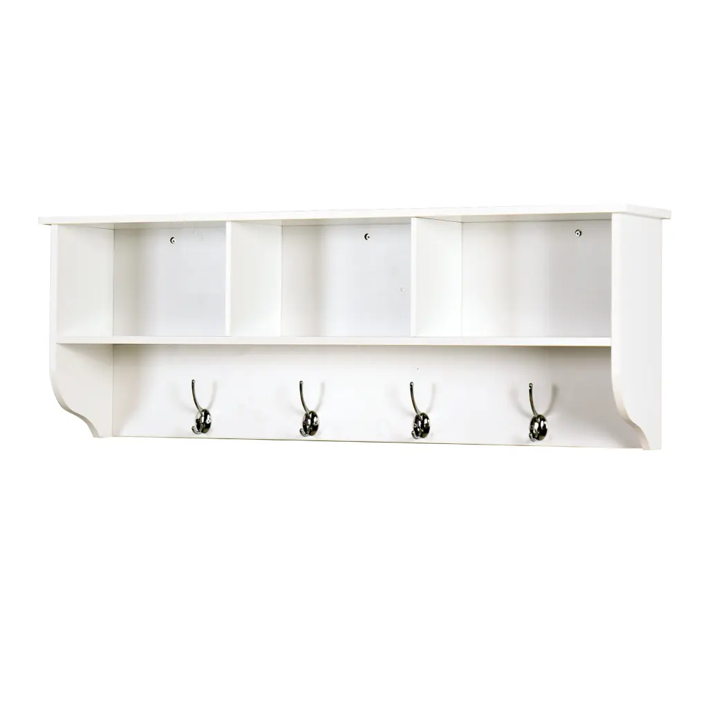 White Entryway Wall Mounted Coat Rack 4 Dual Hooks Living Room Wooden Organizer newmark