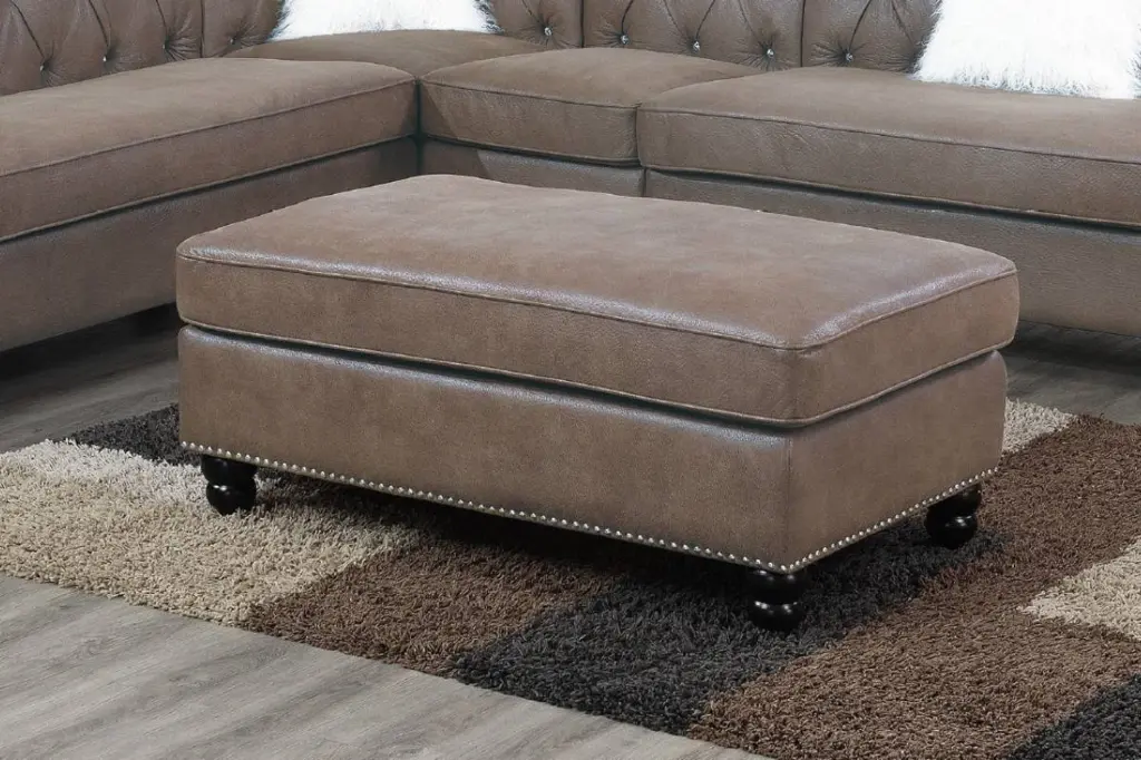 XL Cocktail Ottoman Dark Coffee Accent Studding Trim Wooden Living Room kanepe