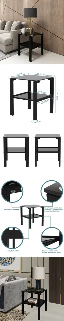 Set 2 Glass Two Layer Tea Table Small Round Table Bedroom Corner jws-w241