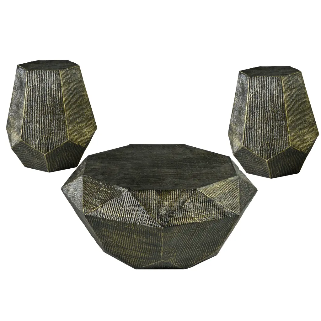 Donato 3 Piece Occasional Table Set Precious Metal and Ferrous Metal steve silver furniture