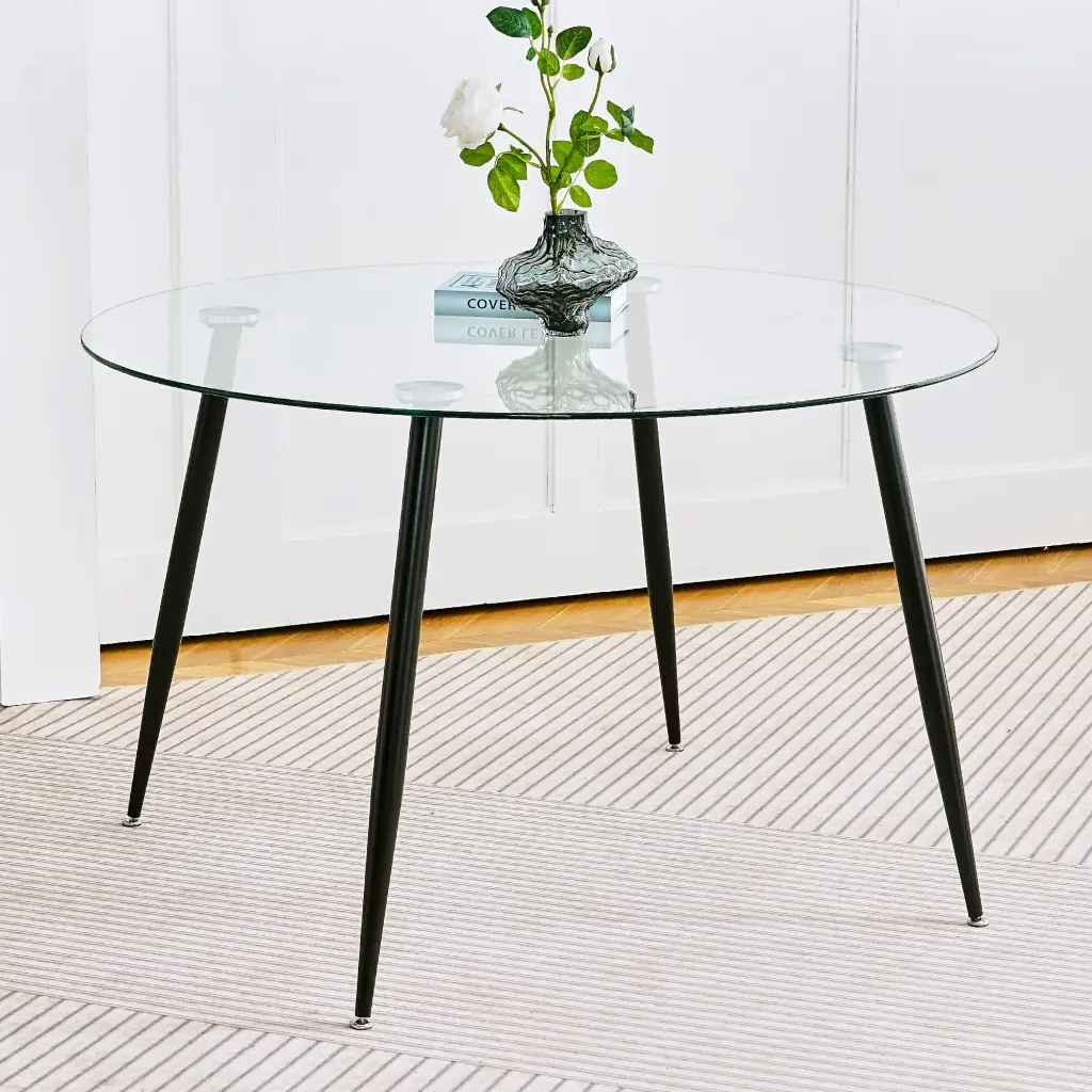 Modern Effortless Crystal Table High Quality Tempered Glass Metallic Base youngmagic