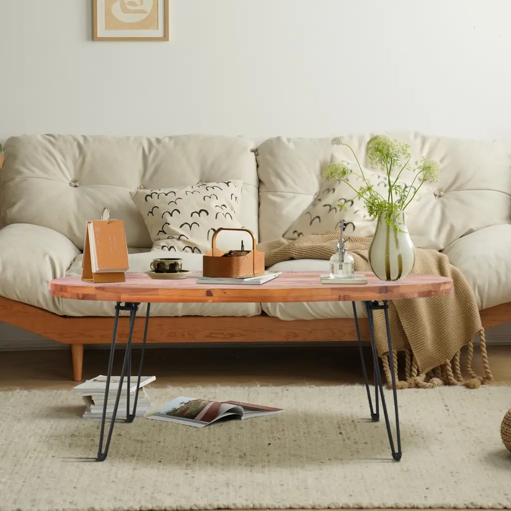 Oval Natural Reclaimed Timber Collapsible Cocktail Table Living Room housemart