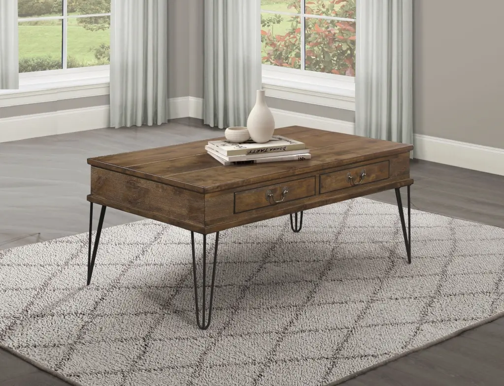Rustic Oak and Black Finish Classic Rectangular Cocktail Table 2 Shelves kanepe