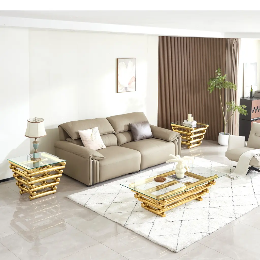 Modern Stainless Steel Coffee Table Set 3 Clear Tempered Glass fjh