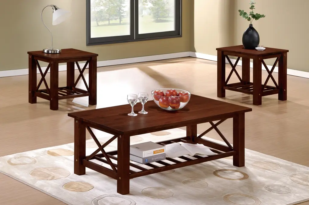 Modern Cherry Rubberwood 3Pc Tables Set 1X Coffee Table And 2X End Tables kanepe