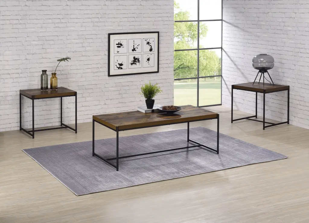 Lennox 3 Piece Brown Coffee Table and End Table Set MDF Modern Living Room Furniture lilola home