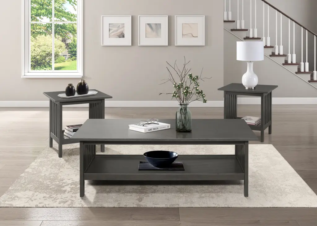 Classic Style Coffee Table and Two End Table Set Antique Gray Finish kanepe