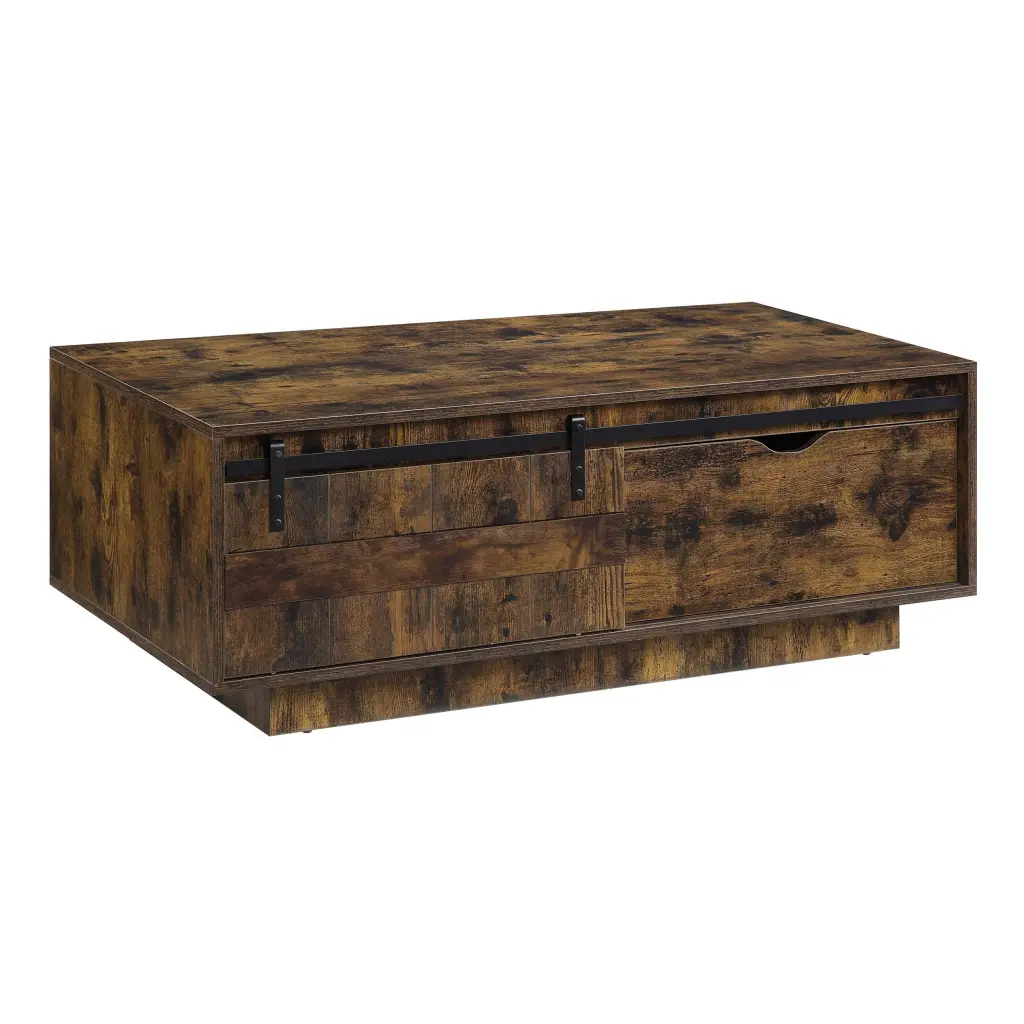 Bellarosa Coffee Table Rustic Oak Finish and Solid Wood Construction acme onsite store