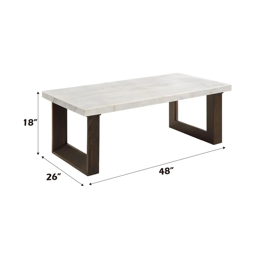 Edwyn Coffee Table Marble Top Natural Marble Espresso Finish Living Room acme onsite store