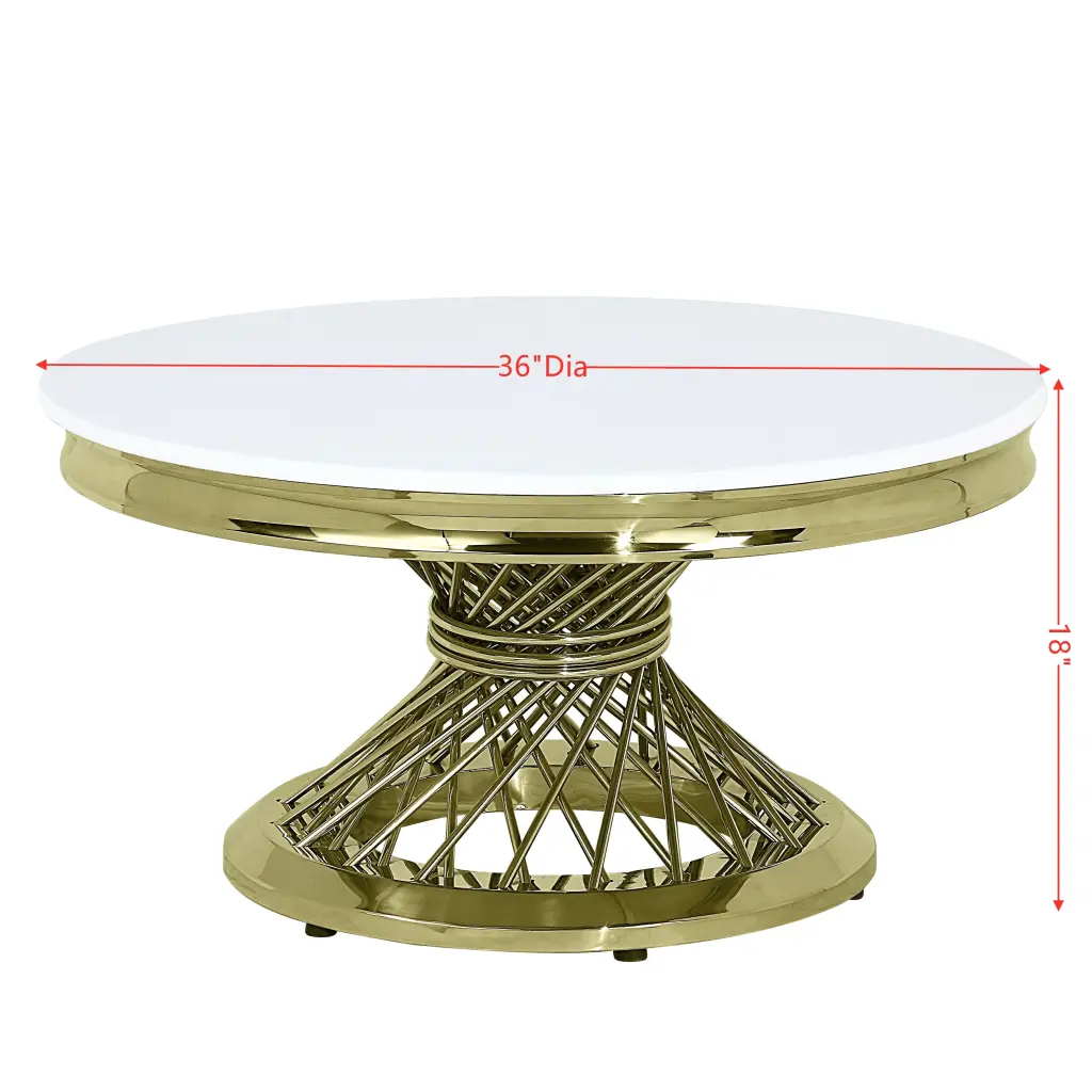 Fallon Coffee Table Engineered Marble & Precious Metal Finish White Modern Design acme onsite store
