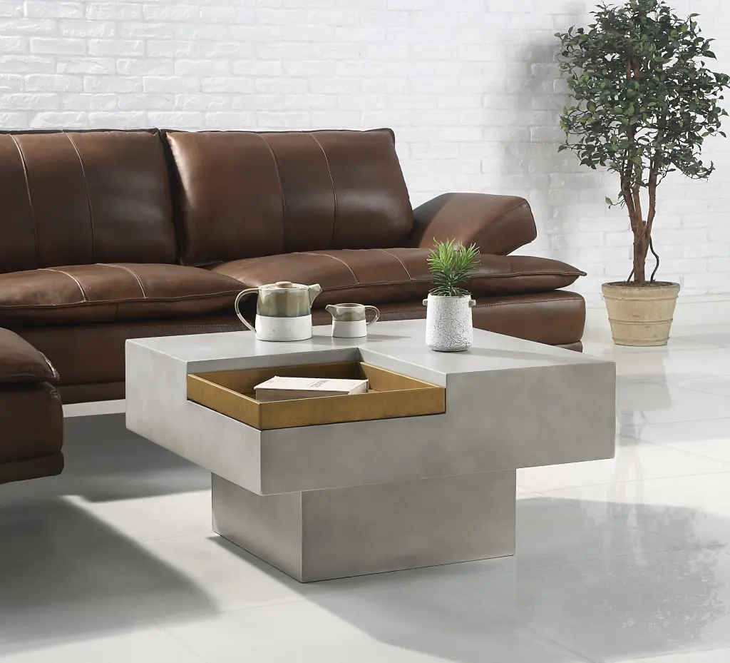 Kailano Coffee Table Weathered Gray Finish Cement Top Living Room Furniture acme onsite store