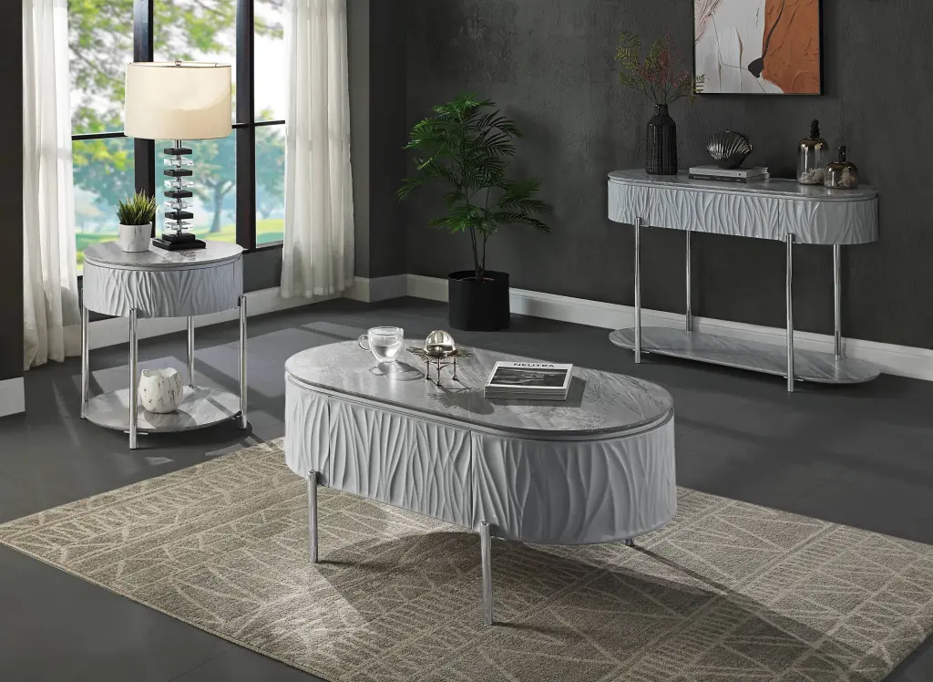 Yukino Coffee Table Gray High Gloss Chrome Finish LV02411 Gray Metal acme onsite store