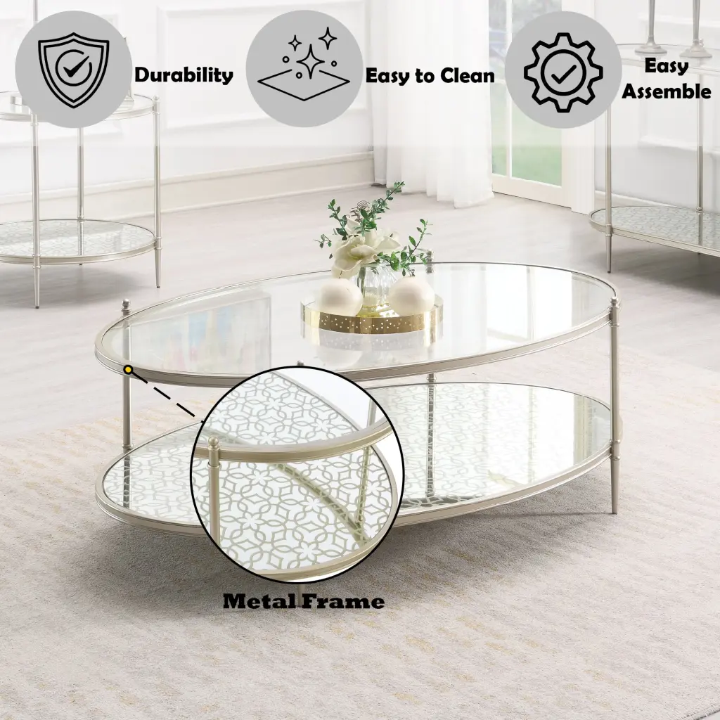 Zaba Coffee Table Crystal Top and Champagne Finish Modern Living Room acme onsite store